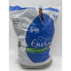 L'eggs Sheer Energy Med Support Leg Control Top Sheer Toe Q+ Suntan 6 Pairs Read